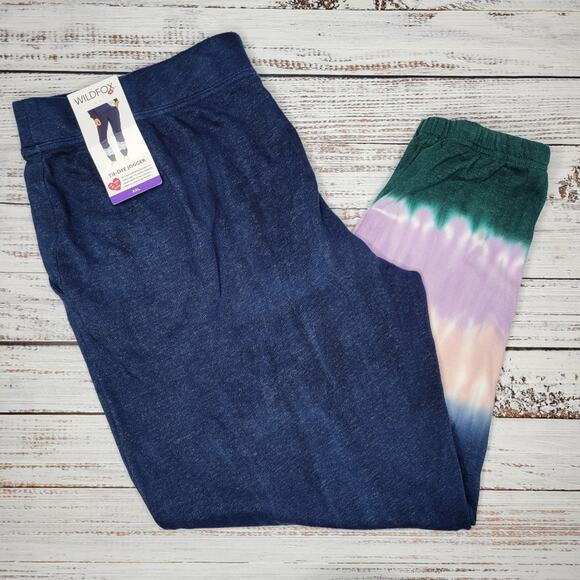 Wildfox Tie Dye Joggers with Pockets Navy Blue | Size XXL - Picture 3 of 7
